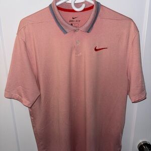 Nike Men's Light Salmon Polo Shirt with Red Logo